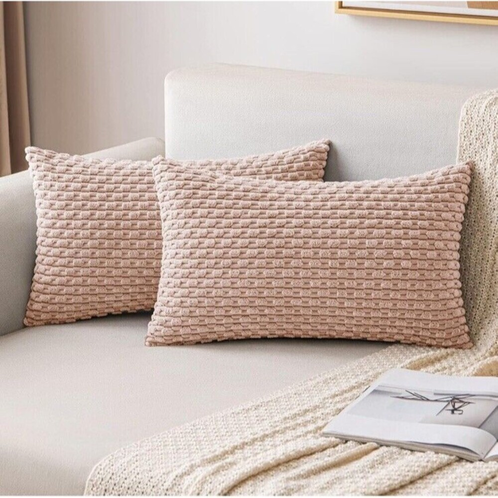 Throw Pillow Covers Soft Corduroy Decorative 20x12in Set Of 2 Pink Farmhouse